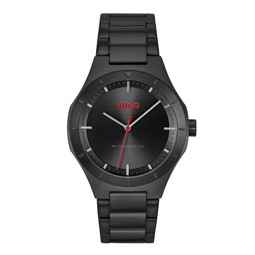 HUGO Lit For Him Black men's watch, black case and band, Khaled Watches Lebanon