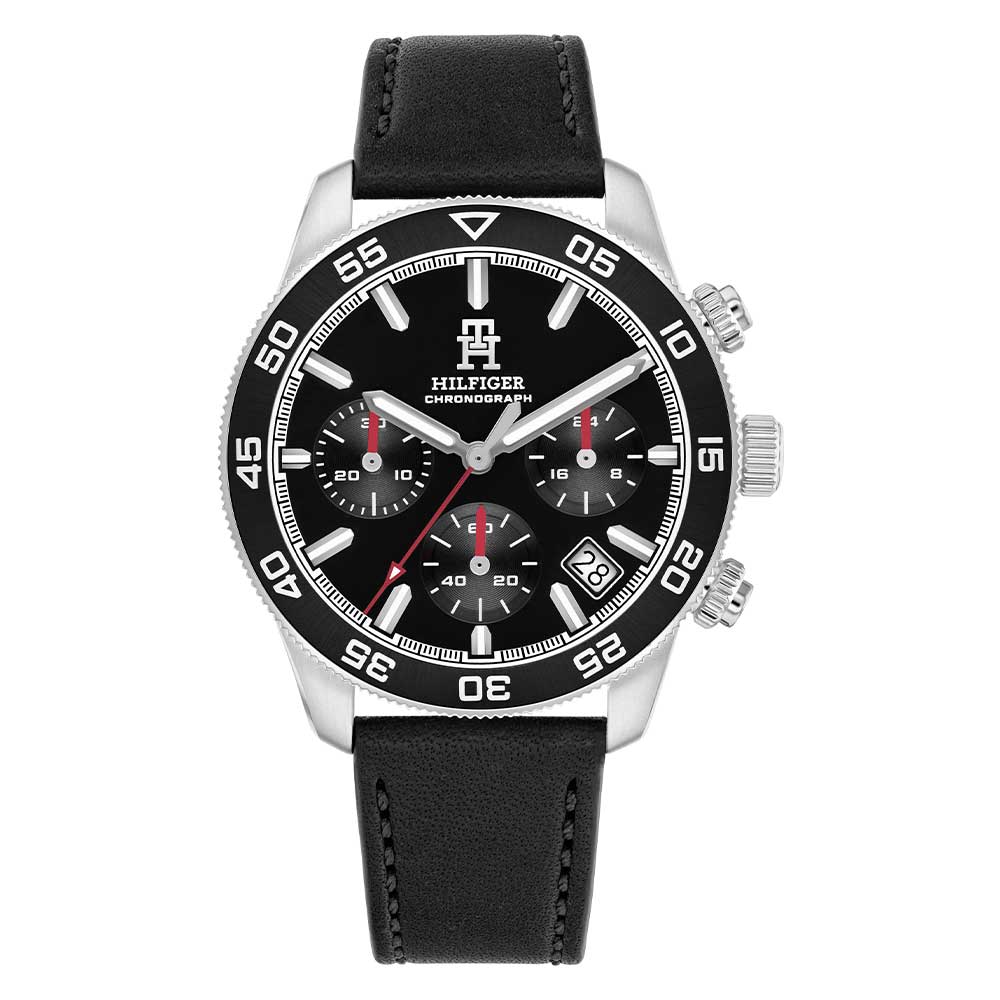 Tommy Hilfiger TH85 Chrono Black Leather watch - Khaled Watches Lebanon