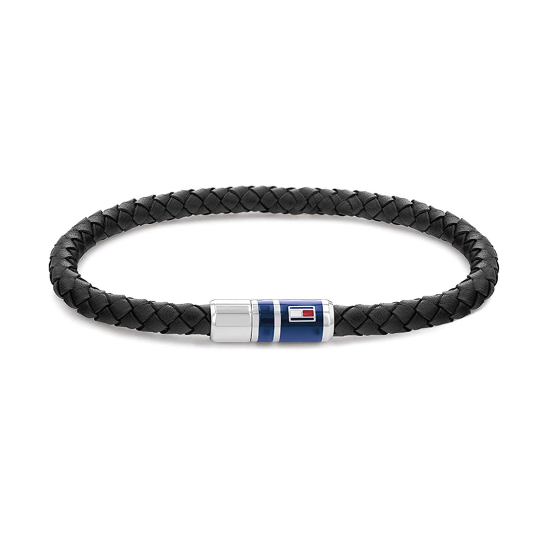 TOMMY HILFIGER, BRAIDED LEATHER BLACK BRACELET - Khaled Watches Lebanon