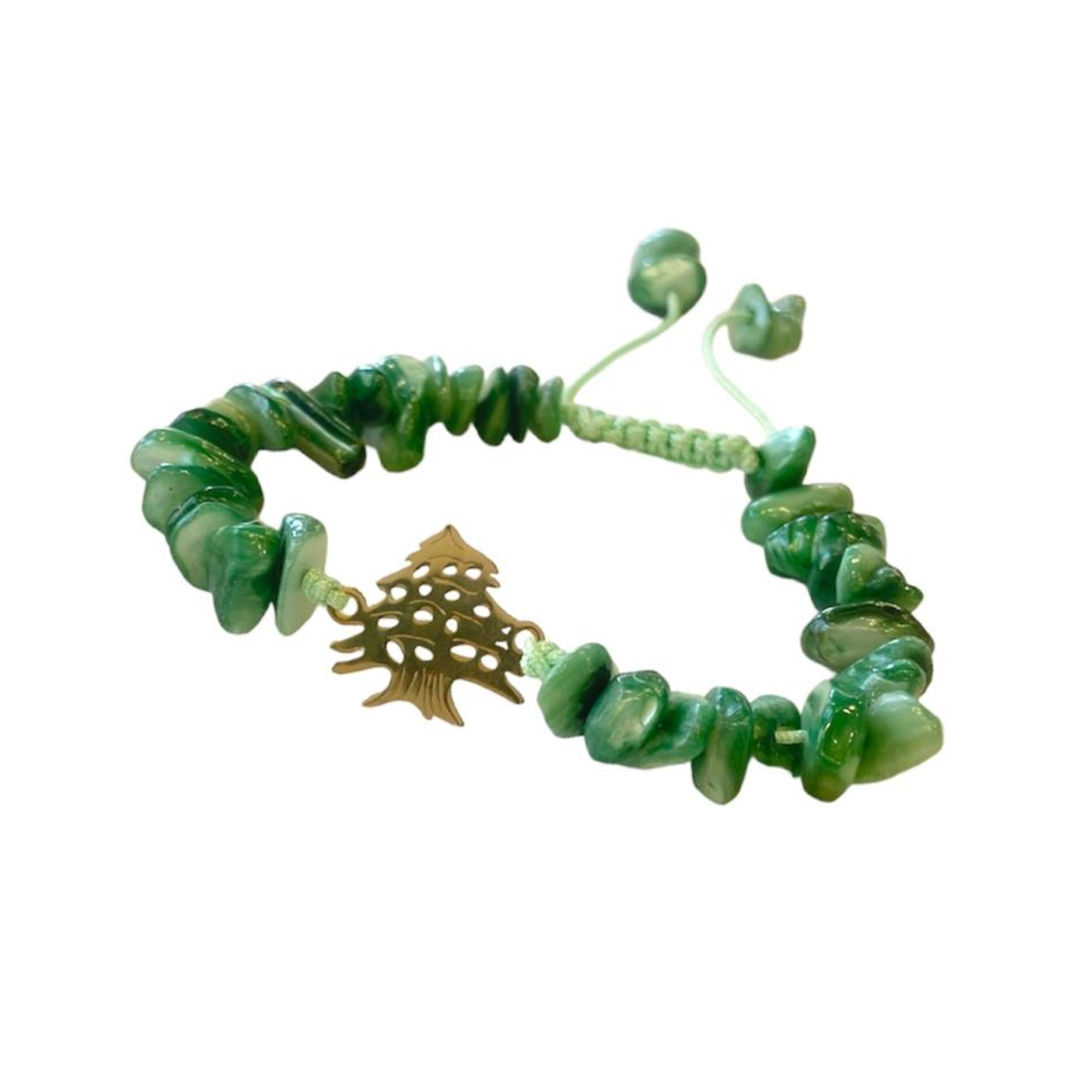 Cedar design gold 18K bracelet with green stones - Khaled Watches Lebanon