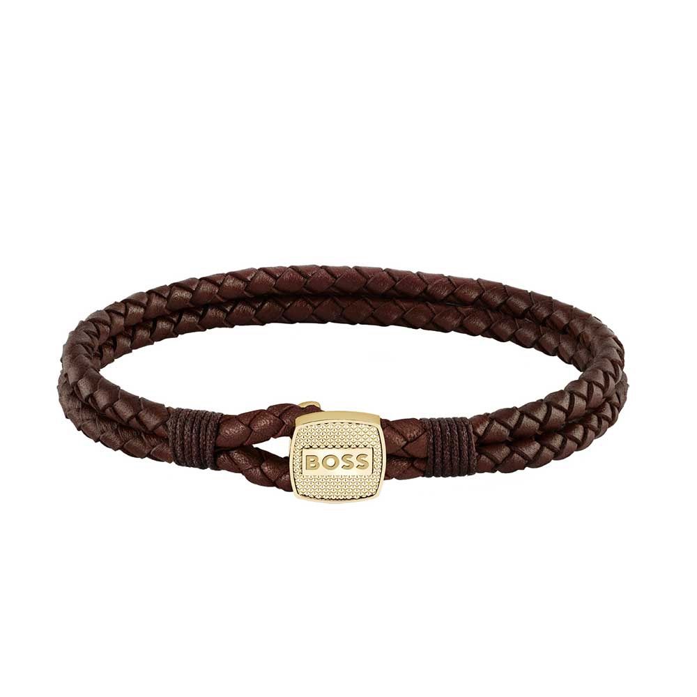Boss Ares Brown and Gold leather bracelet - Khaled Watches Lebanon