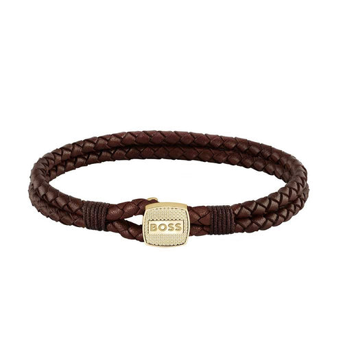 Boss Ares Brown and Gold leather bracelet - Khaled Watches Lebanon