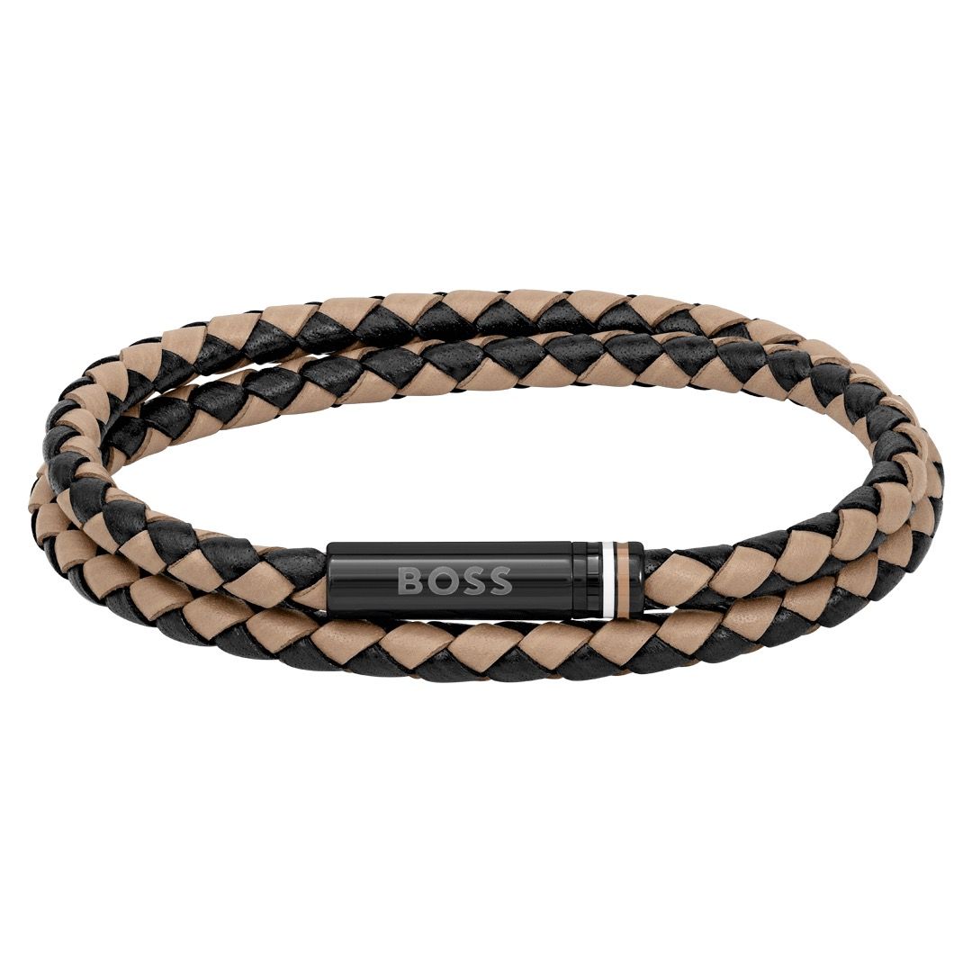 Boss Ares Light Brown leather bracelet - Khaled Watches Lebanon