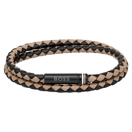 Boss Ares Light Brown leather bracelet - Khaled Watches Lebanon
