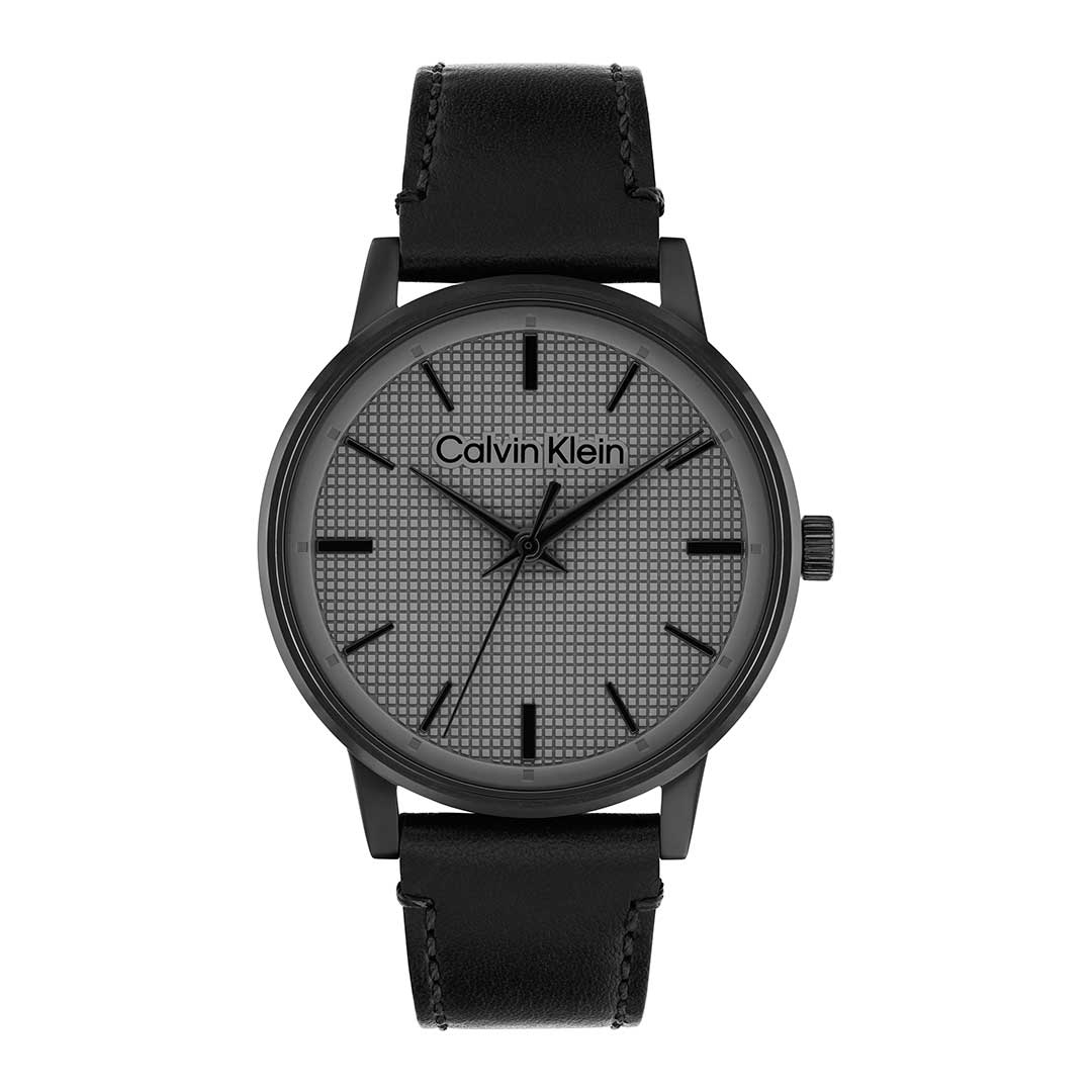 Calvin Klein Linked black leather watch - Khaled Watches Lebanon