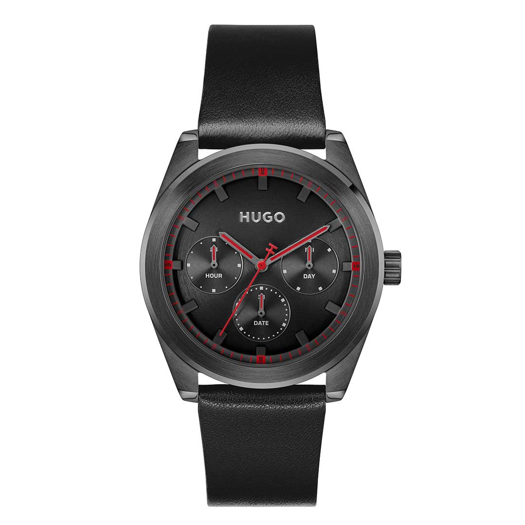 HUGO Bright Sport Black Leather men's watch, Khaled Watches Lebanon