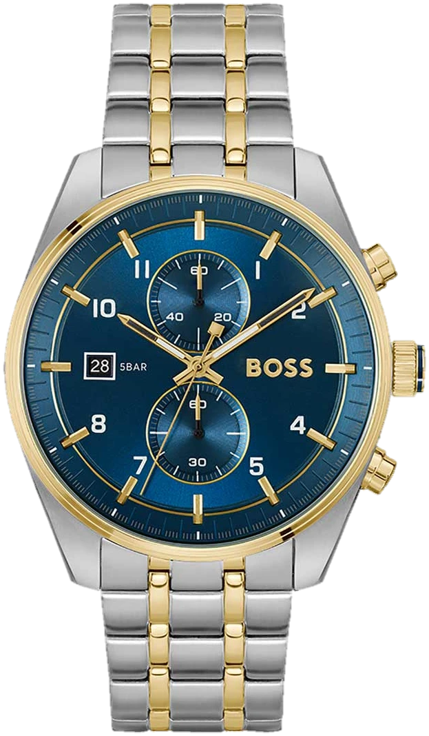 Boss Sky Traveller men's watch, blue dial, two-tone